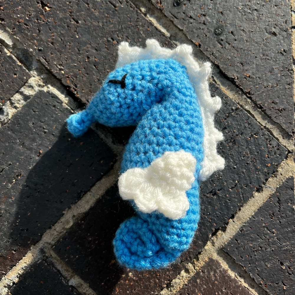 Hand Crocheted Coral the Blue and White Seahorse Stuffed Animal Plushie!